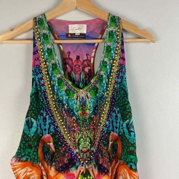 Camilla Awakened Utopia Flamingo Layered Silk Top Size 1 - Picture 13 of 14